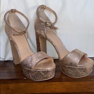 Chinese Laundry Rose Gold Metallic Platform Ankle Strap Heels
